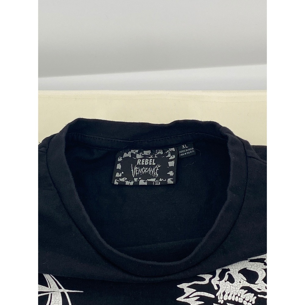 Rebel Vengeance Graphic Tee XL Black Skull Tribal Y2K Punk Grunge Oversized - Picture 8 of 11